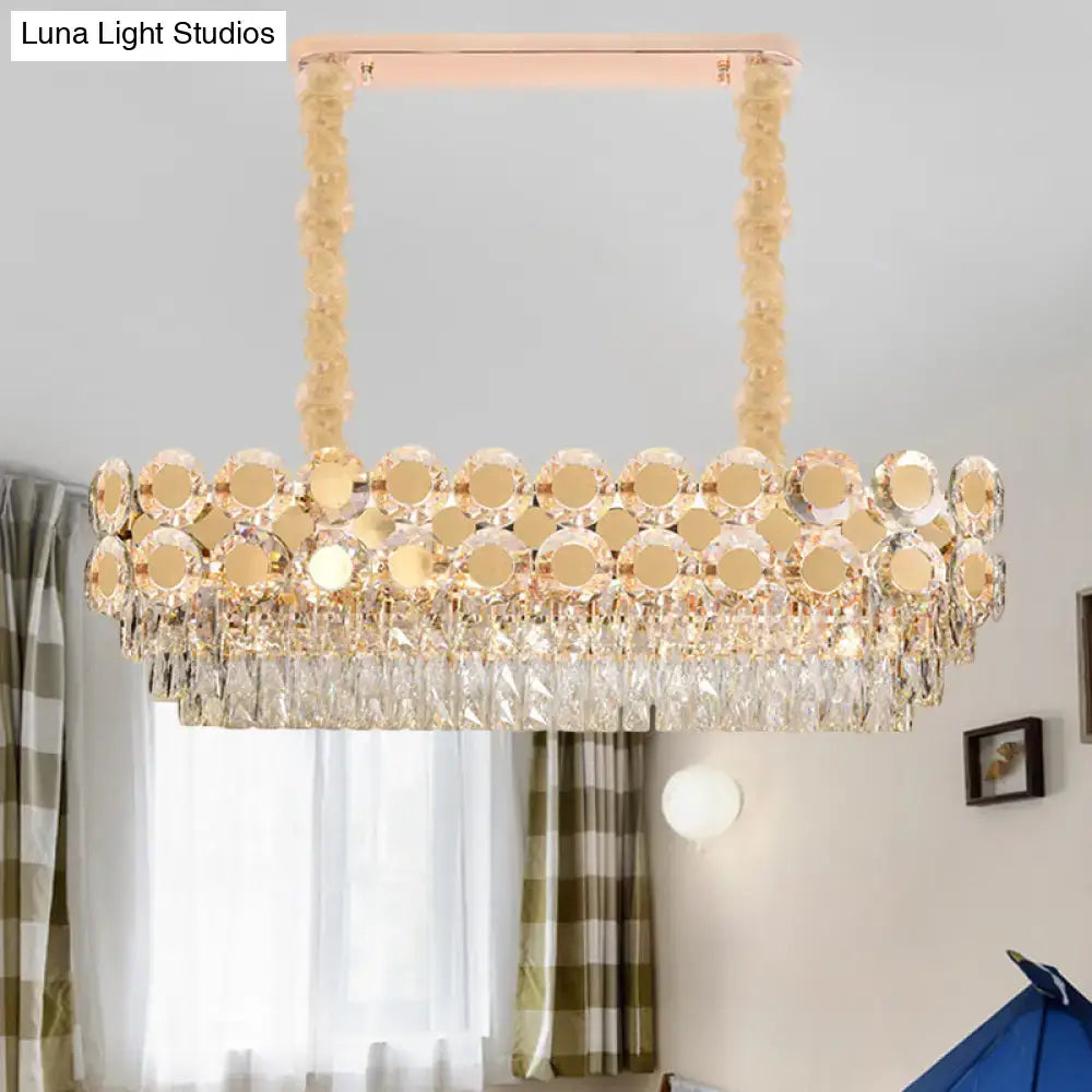 DecorBites™ Contemporary Gold Oval Crystal Island Pendant with 12 Bulbs – Elegant Dining Hall Lighting