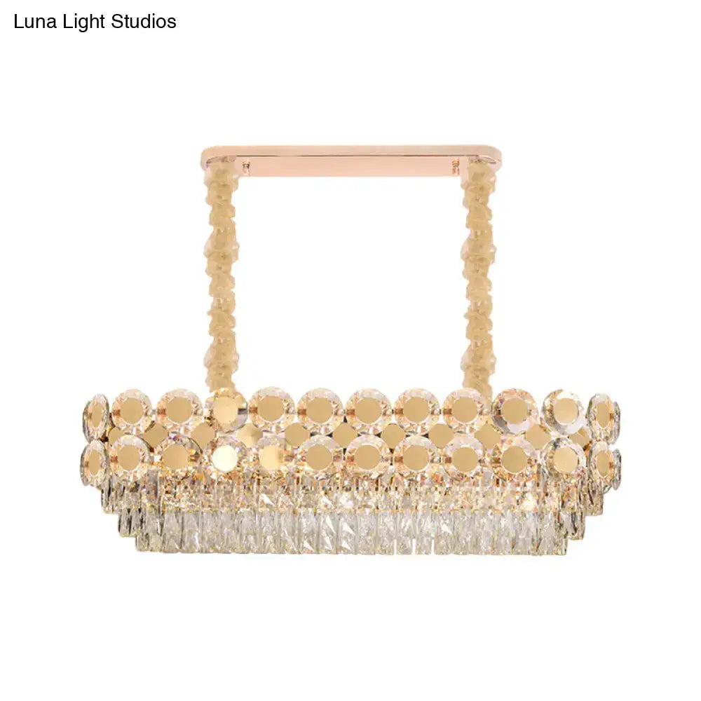 DecorBites™ Contemporary Gold Oval Crystal Island Pendant with 12 Bulbs – Elegant Dining Hall Lighting