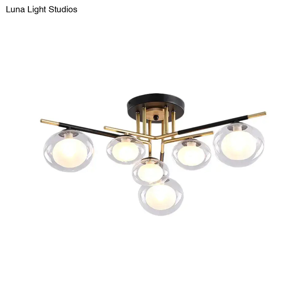 DecorBites™ Contemporary Gold Oval Shade Ceiling Fixture - Dining Room Glass & Metal Semi Flush Mount Light