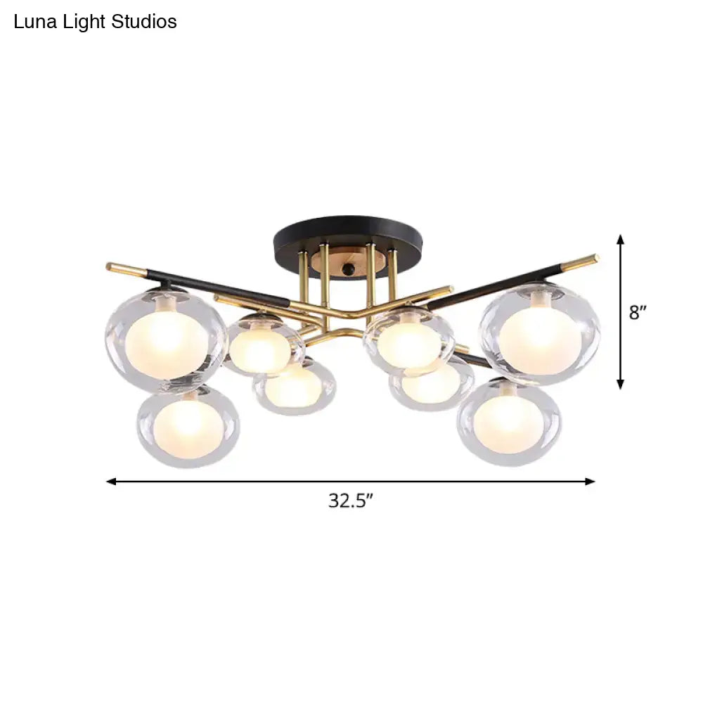 DecorBites™ Contemporary Gold Oval Shade Ceiling Fixture - Dining Room Glass & Metal Semi Flush Mount Light