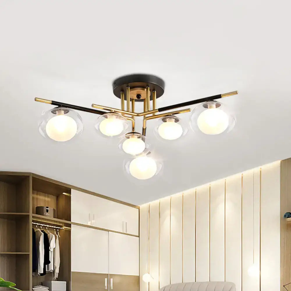 DecorBites™ Contemporary Gold Oval Shade Ceiling Fixture - Dining Room Glass & Metal Semi Flush Mount Light