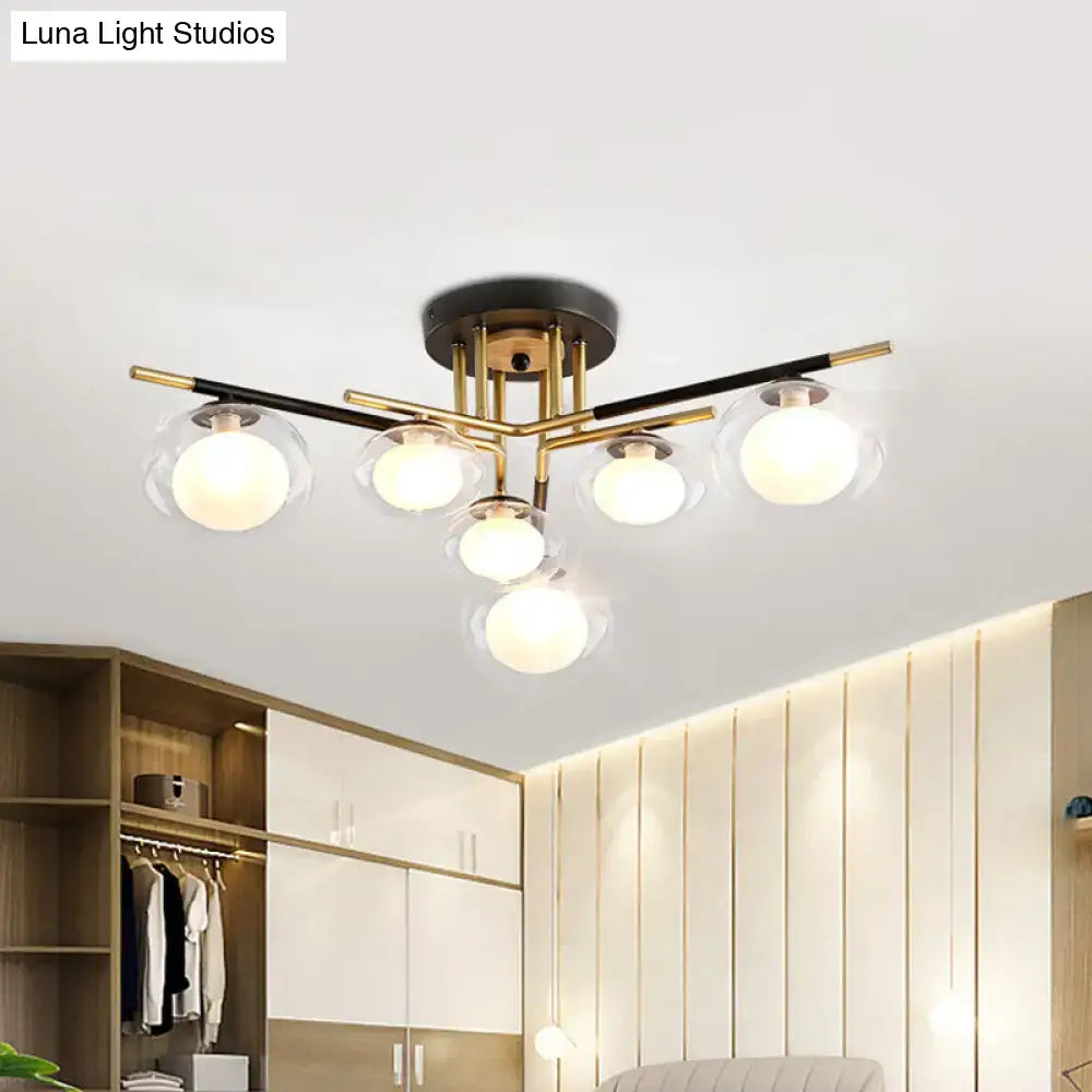 DecorBites™ Contemporary Gold Oval Shade Ceiling Fixture - Dining Room Glass & Metal Semi Flush Mount Light