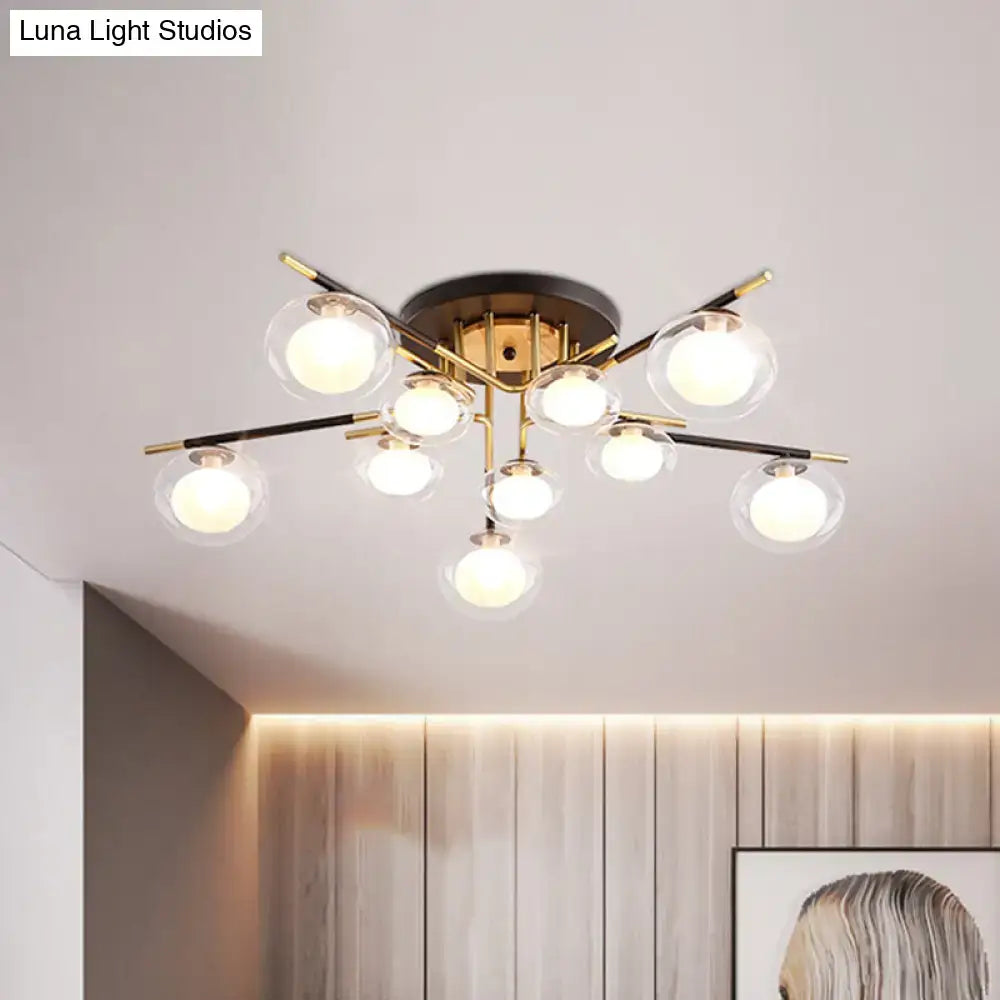 DecorBites™ Contemporary Gold Oval Shade Ceiling Fixture - Dining Room Glass & Metal Semi Flush Mount Light