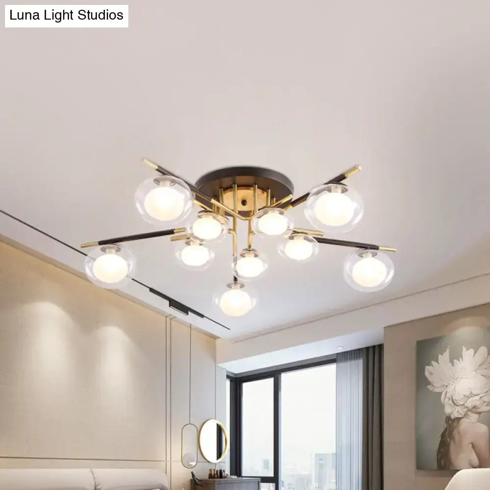 DecorBites™ Contemporary Gold Oval Shade Ceiling Fixture - Dining Room Glass & Metal Semi Flush Mount Light