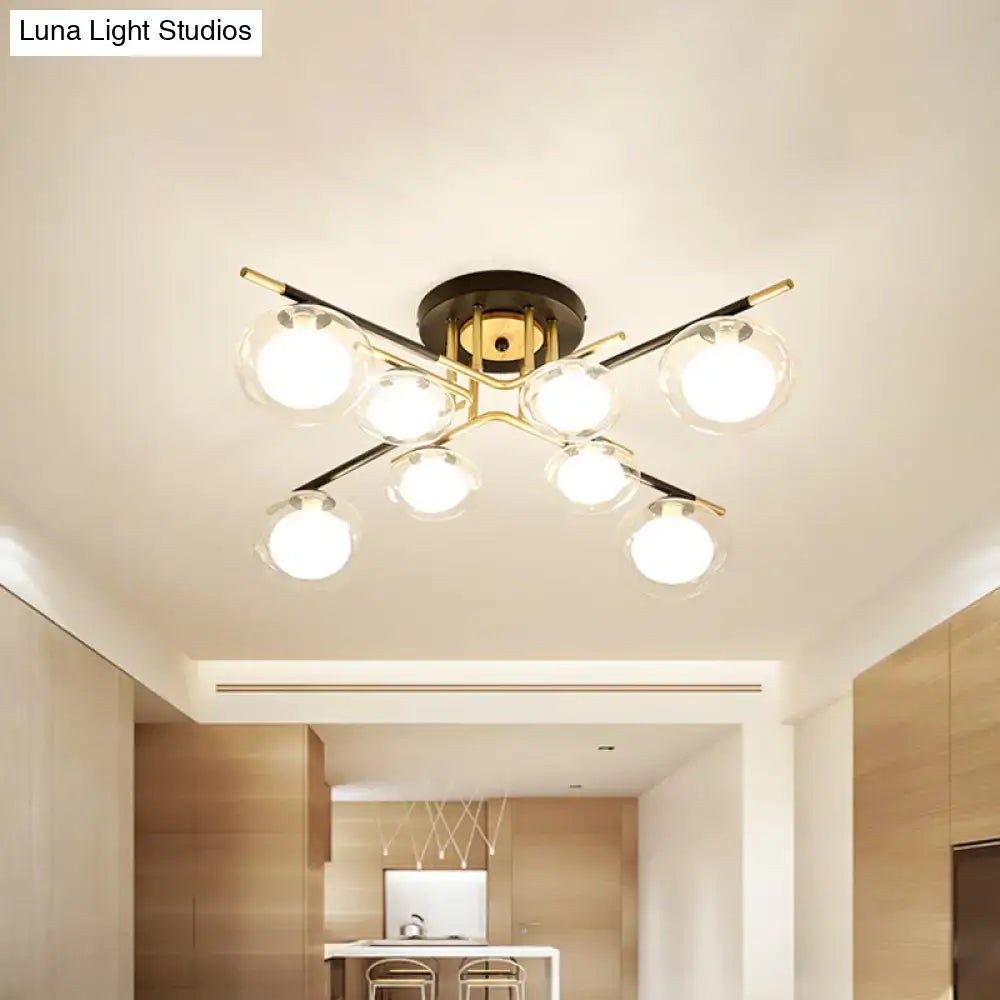 DecorBites™ Contemporary Gold Oval Shade Ceiling Fixture - Dining Room Glass & Metal Semi Flush Mount Light