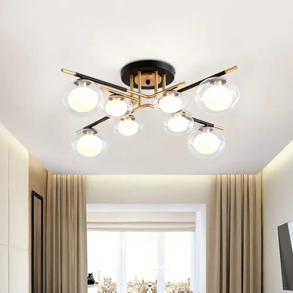 DecorBites™ Contemporary Gold Oval Shade Ceiling Fixture - Dining Room Glass & Metal Semi Flush Mount Light