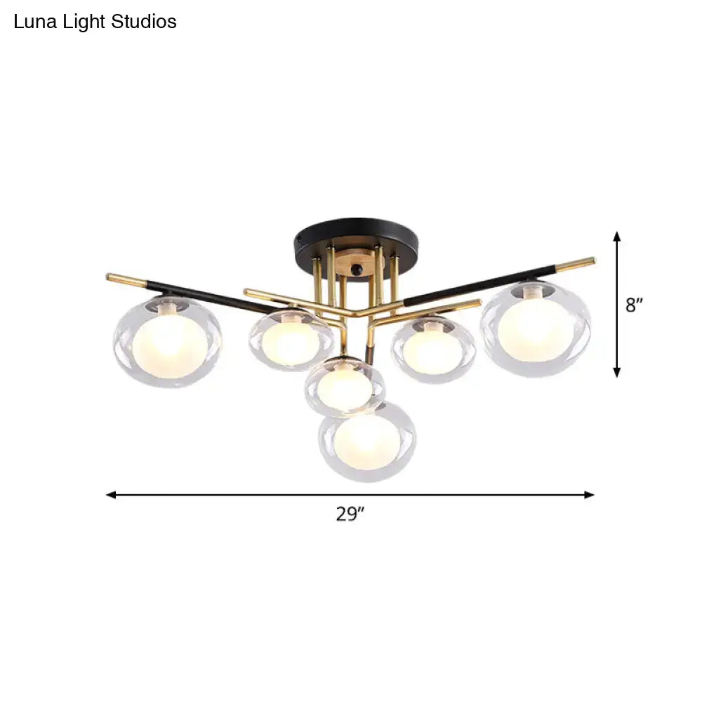 DecorBites™ Contemporary Gold Oval Shade Ceiling Fixture - Dining Room Glass & Metal Semi Flush Mount Light