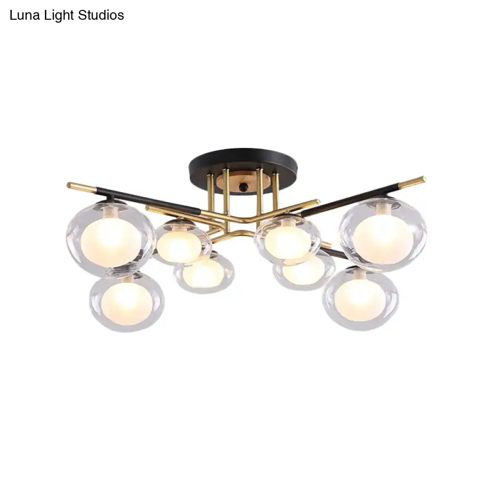 DecorBites™ Contemporary Gold Oval Shade Ceiling Fixture - Dining Room Glass & Metal Semi Flush Mount Light