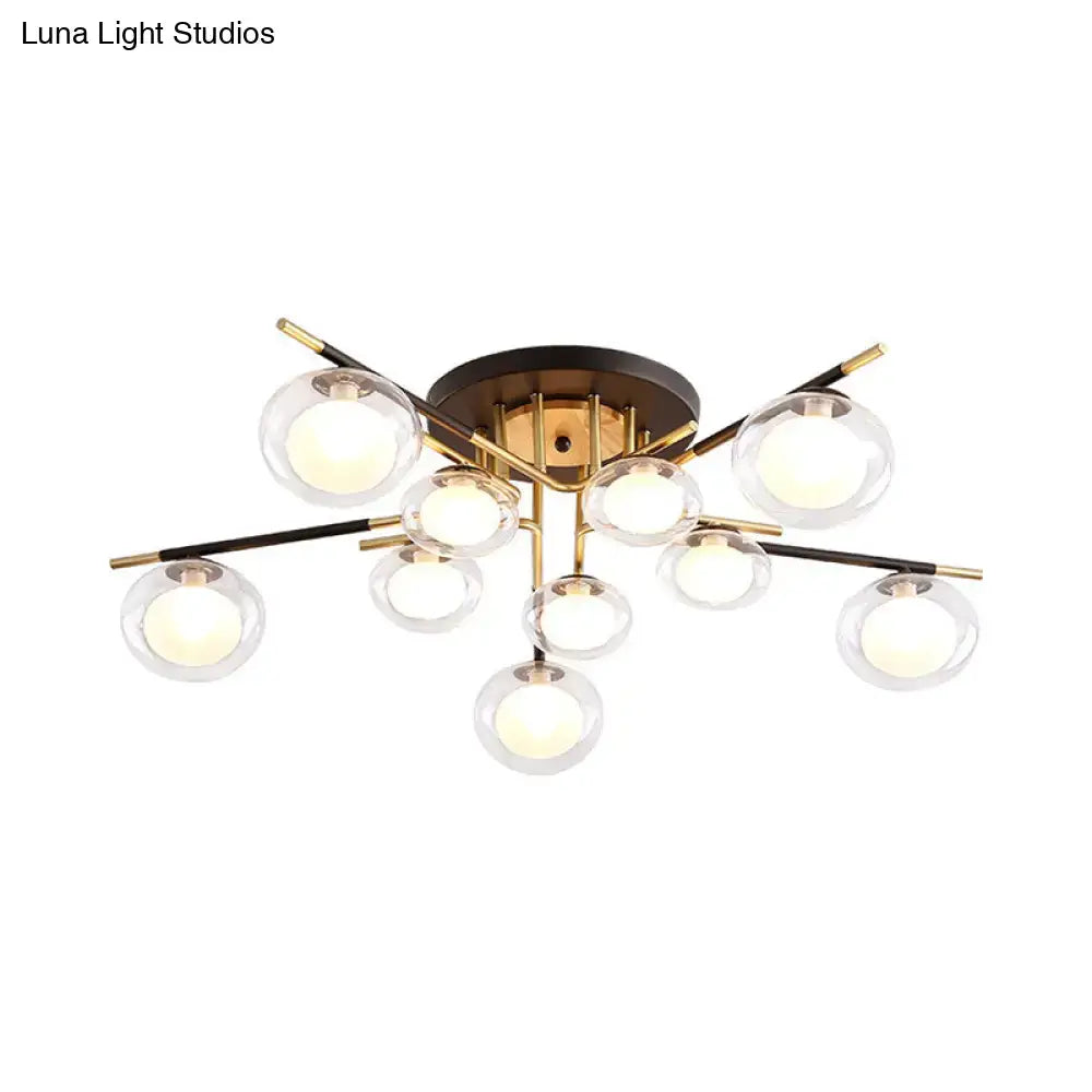 DecorBites™ Contemporary Gold Oval Shade Ceiling Fixture - Dining Room Glass & Metal Semi Flush Mount Light