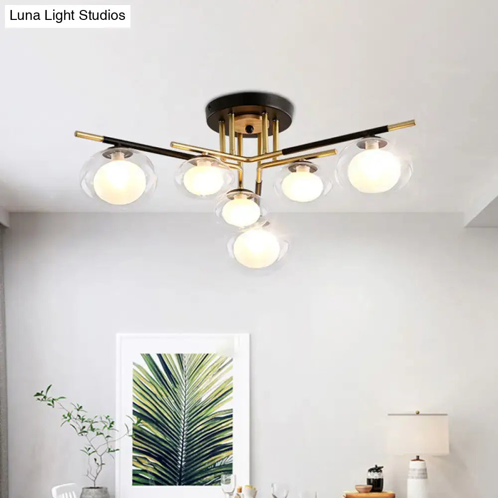 DecorBites™ Contemporary Gold Oval Shade Ceiling Fixture - Dining Room Glass & Metal Semi Flush Mount Light