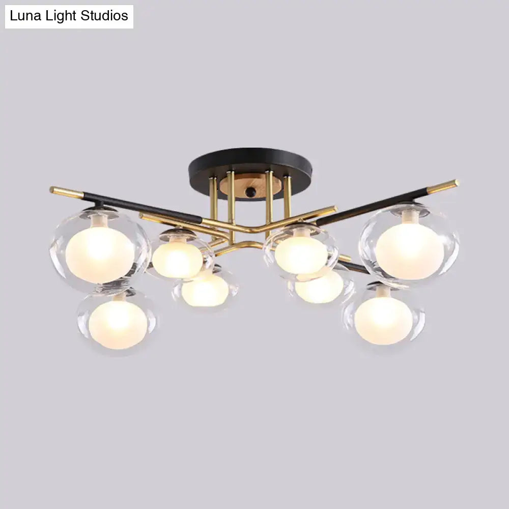 DecorBites™ Contemporary Gold Oval Shade Ceiling Fixture - Dining Room Glass & Metal Semi Flush Mount Light