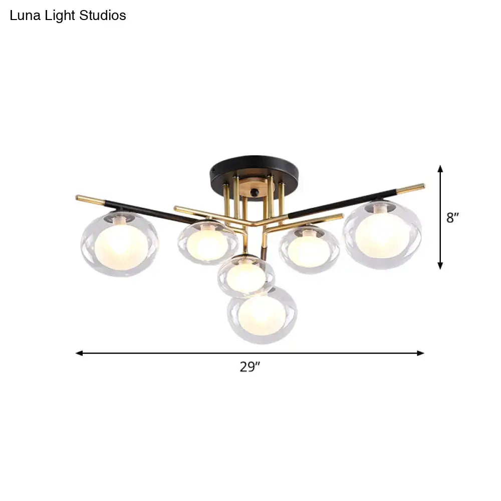 DecorBites™ Contemporary Gold Oval Shade Ceiling Fixture - Dining Room Glass & Metal Semi Flush Mount Light
