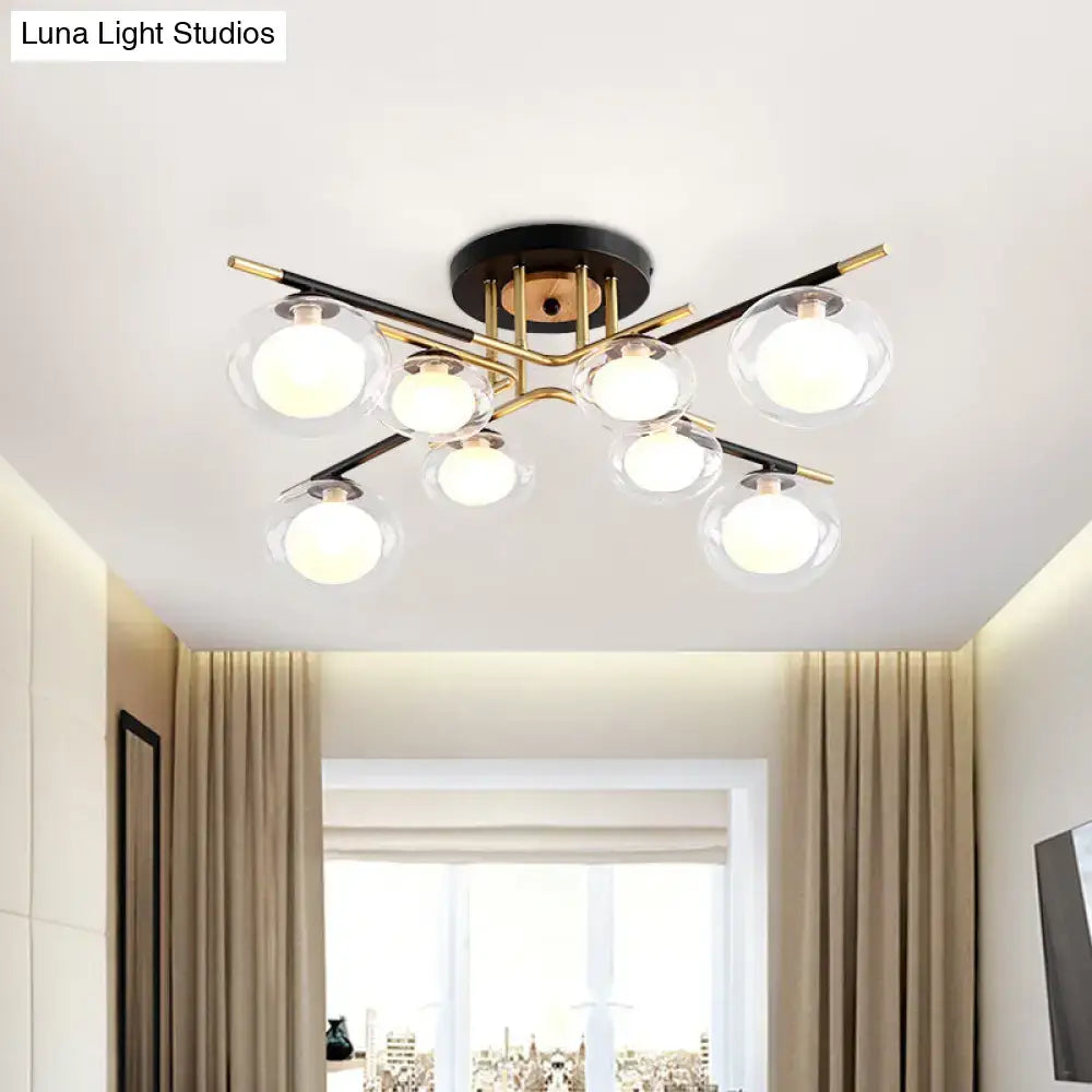 DecorBites™ Contemporary Gold Oval Shade Ceiling Fixture - Dining Room Glass & Metal Semi Flush Mount Light