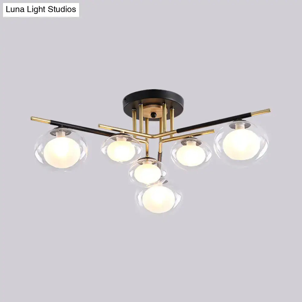 DecorBites™ Contemporary Gold Oval Shade Ceiling Fixture - Dining Room Glass & Metal Semi Flush Mount Light