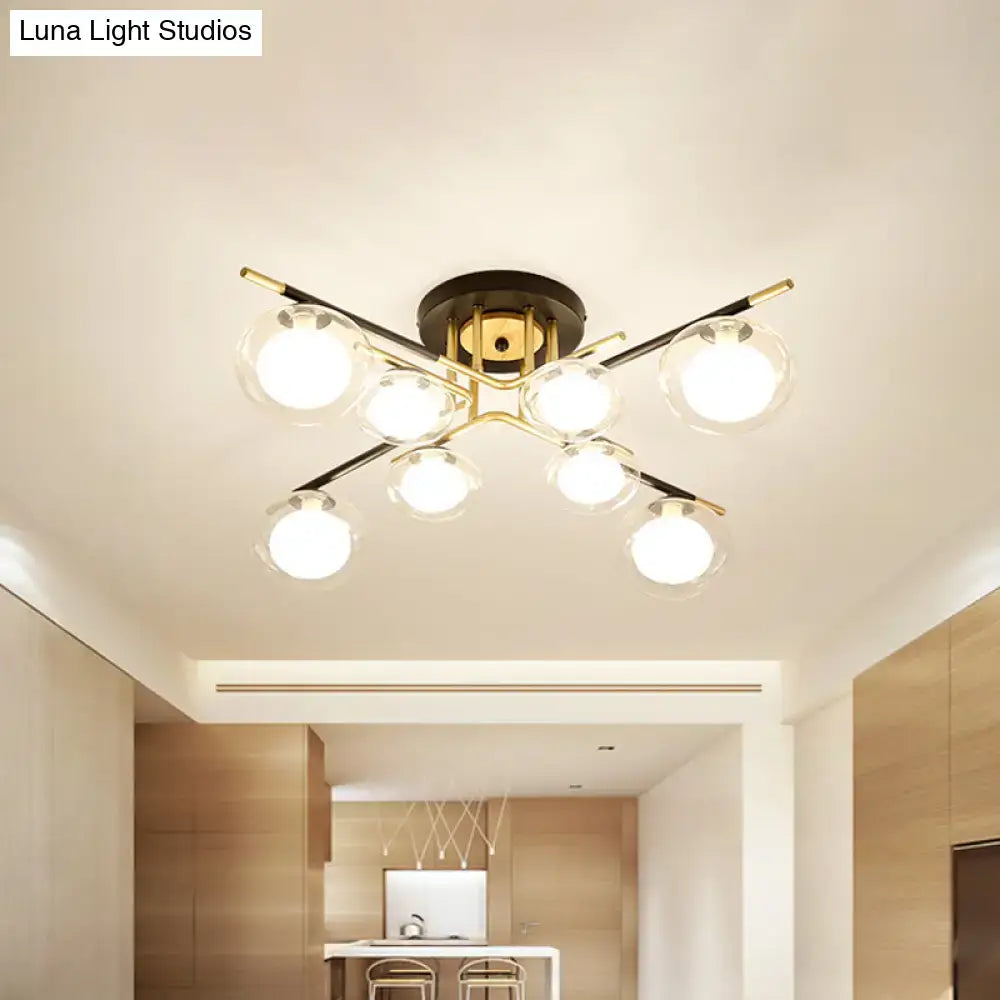 DecorBites™ Contemporary Gold Oval Shade Ceiling Fixture - Dining Room Glass & Metal Semi Flush Mount Light