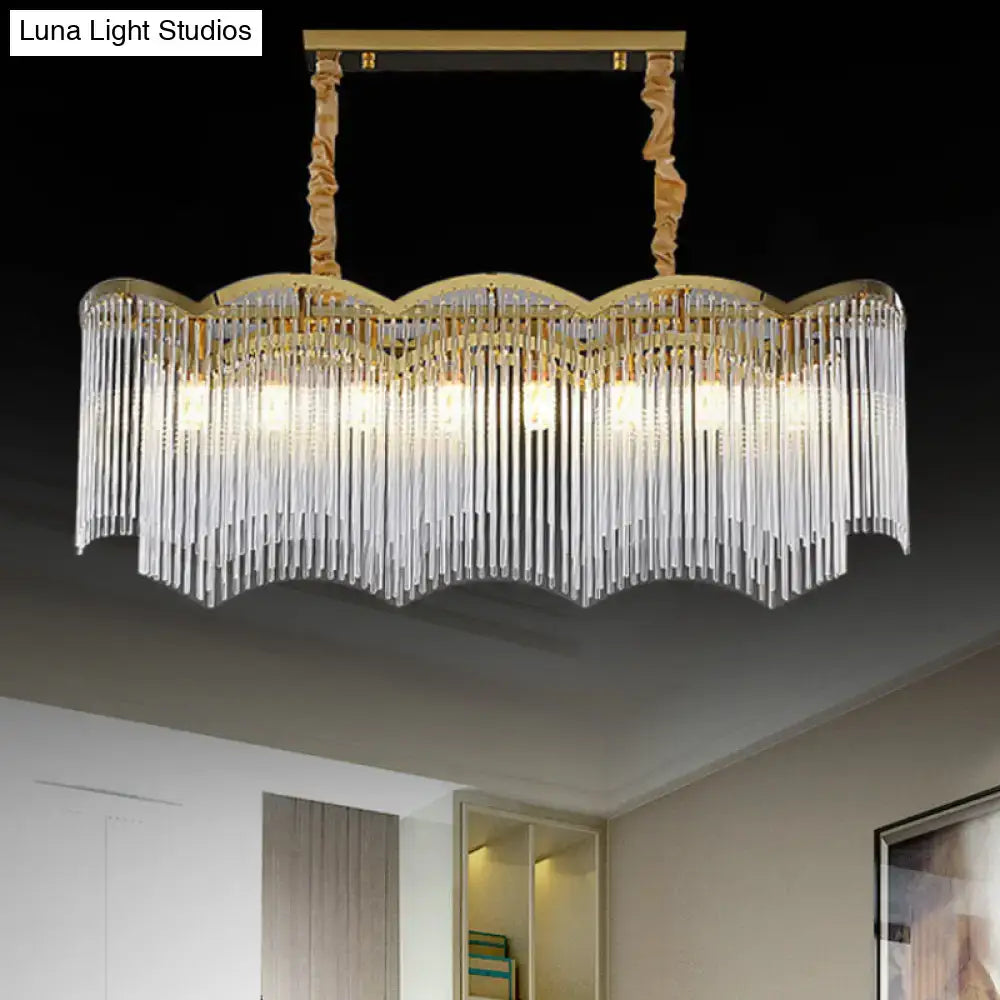 DecorBites™ Contemporary Gold Pendant Light with 8 Wavy Frame Clear Crystal Tubes