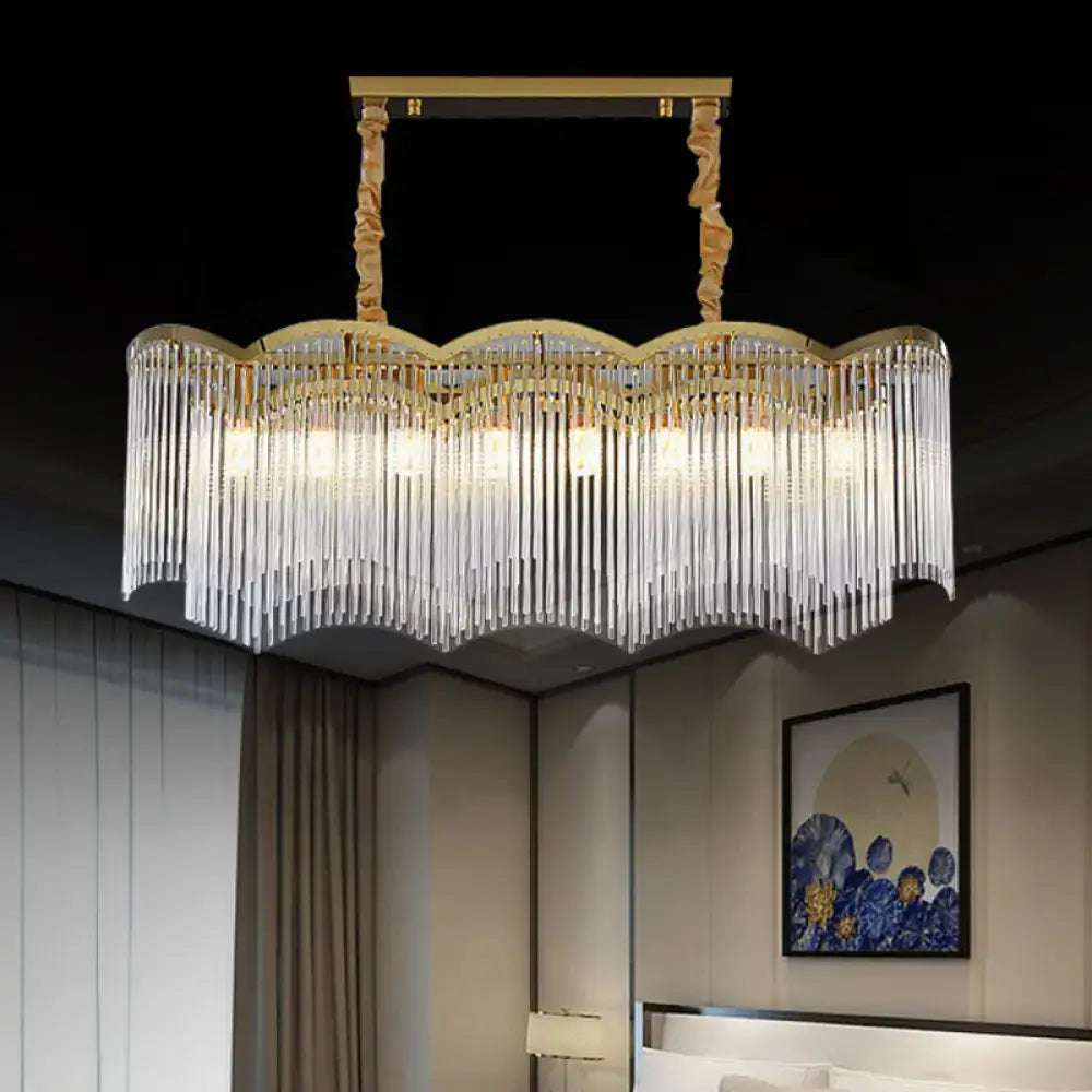 DecorBites™ Contemporary Gold Pendant Light with 8 Wavy Frame Clear Crystal Tubes
