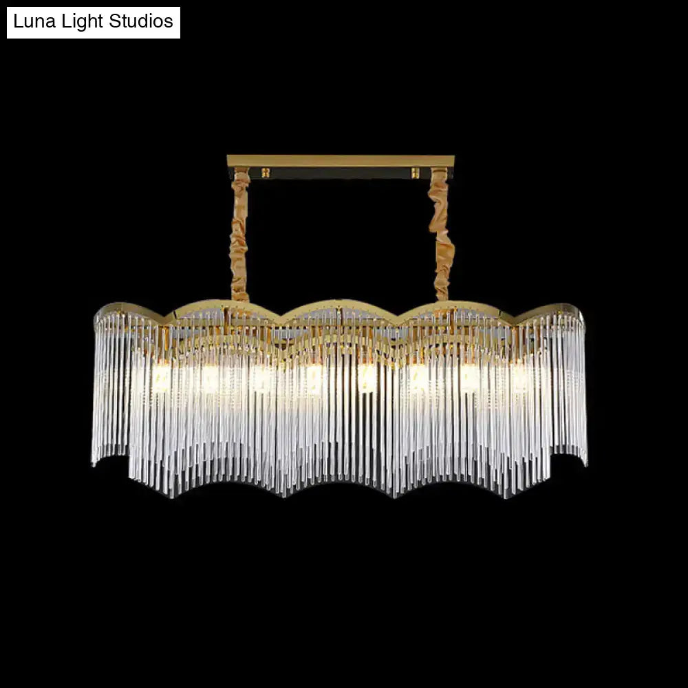 DecorBites™ Contemporary Gold Pendant Light with 8 Wavy Frame Clear Crystal Tubes