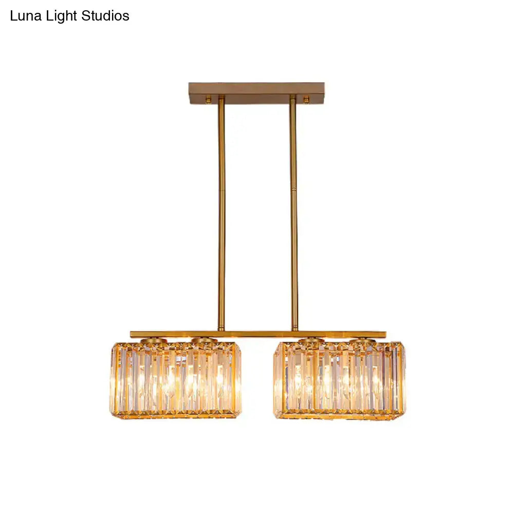 DecorBites™ Contemporary Gold Pendant Lighting for Dining Room - Metal Linear Island Lamp with Clear Cuboid Crystal Shade