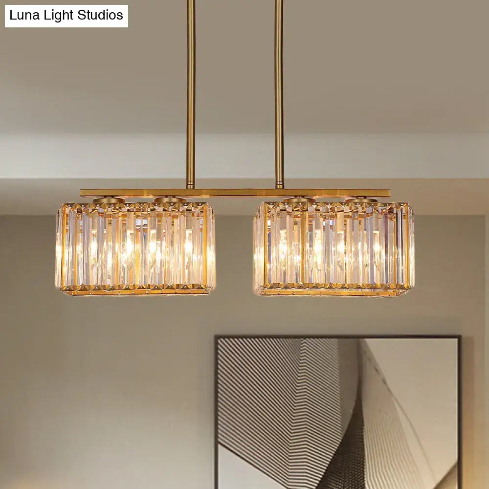DecorBites™ Contemporary Gold Pendant Lighting for Dining Room - Metal Linear Island Lamp with Clear Cuboid Crystal Shade