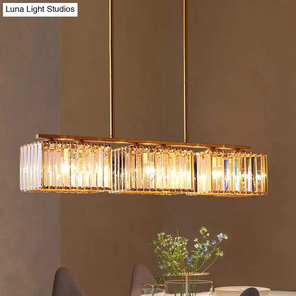 DecorBites™ Contemporary Gold Pendant Lighting for Dining Room - Metal Linear Island Lamp with Clear Cuboid Crystal Shade