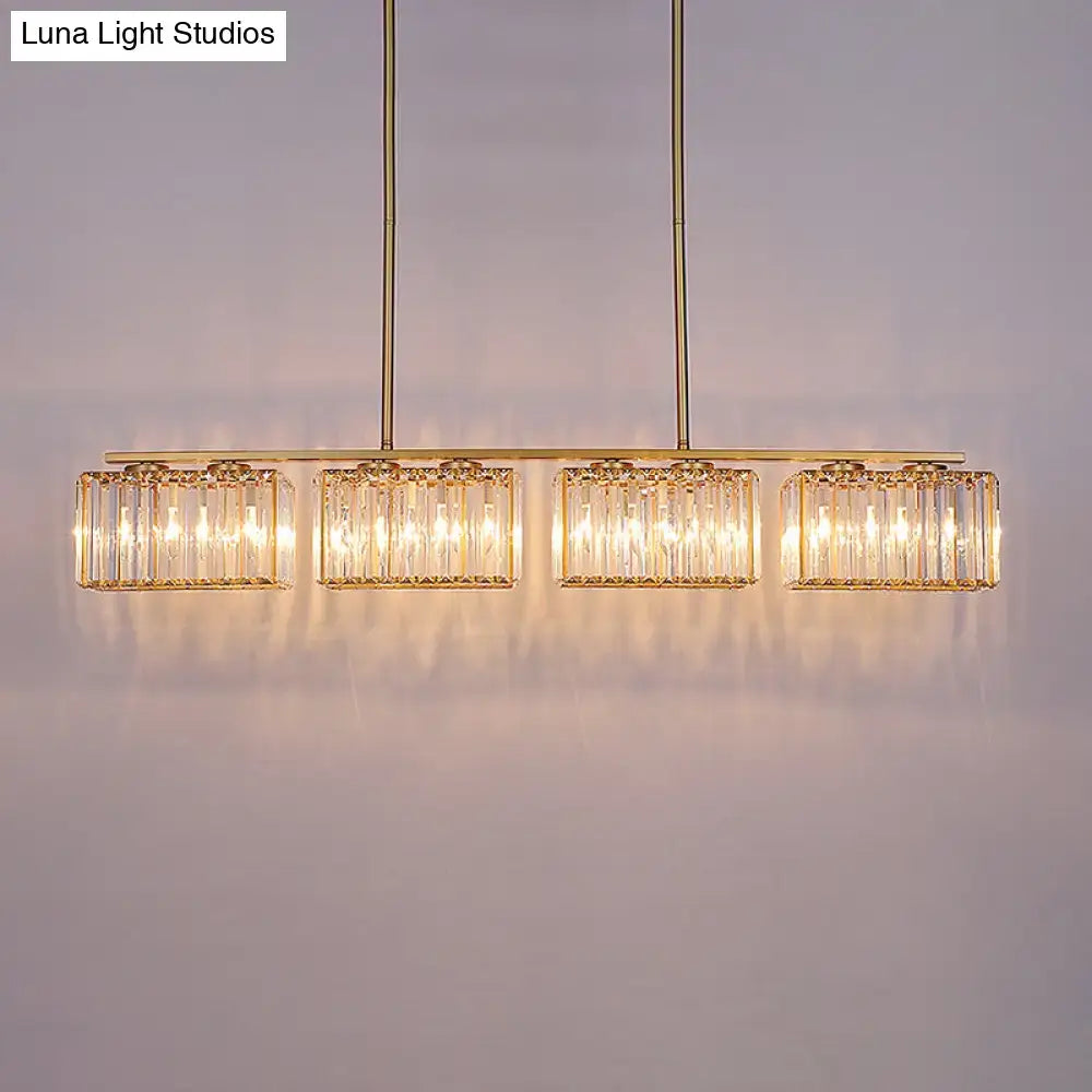 DecorBites™ Contemporary Gold Pendant Lighting for Dining Room - Metal Linear Island Lamp with Clear Cuboid Crystal Shade