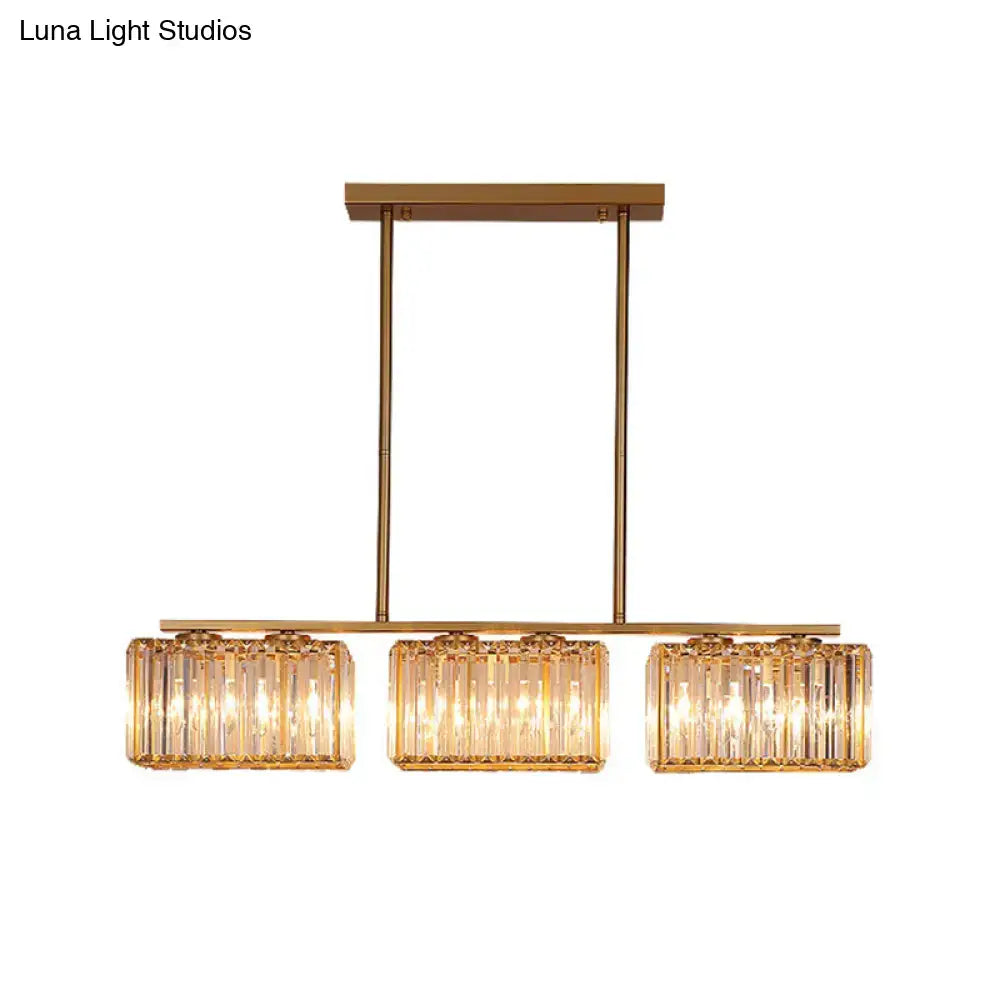 DecorBites™ Contemporary Gold Pendant Lighting for Dining Room - Metal Linear Island Lamp with Clear Cuboid Crystal Shade