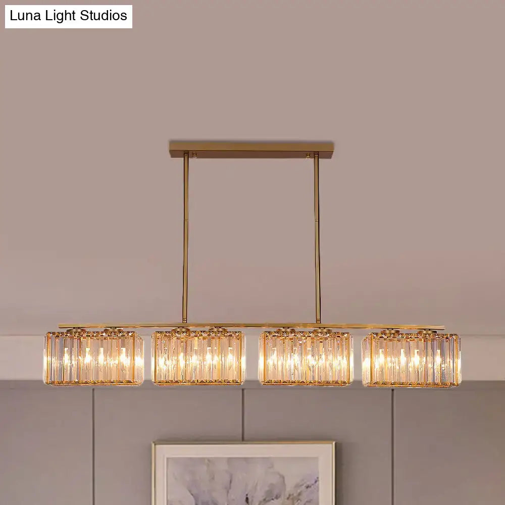 DecorBites™ Contemporary Gold Pendant Lighting for Dining Room - Metal Linear Island Lamp with Clear Cuboid Crystal Shade