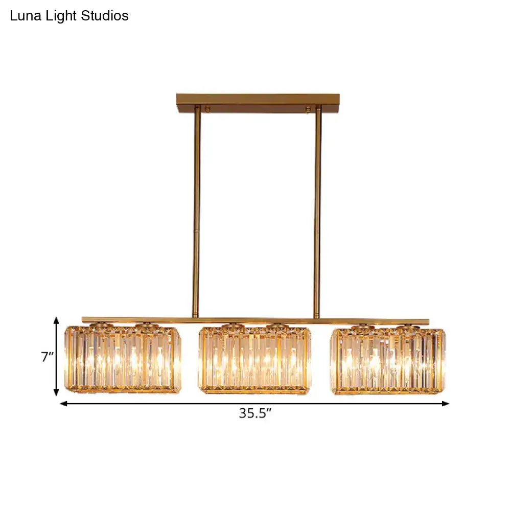 DecorBites™ Contemporary Gold Pendant Lighting for Dining Room - Metal Linear Island Lamp with Clear Cuboid Crystal Shade