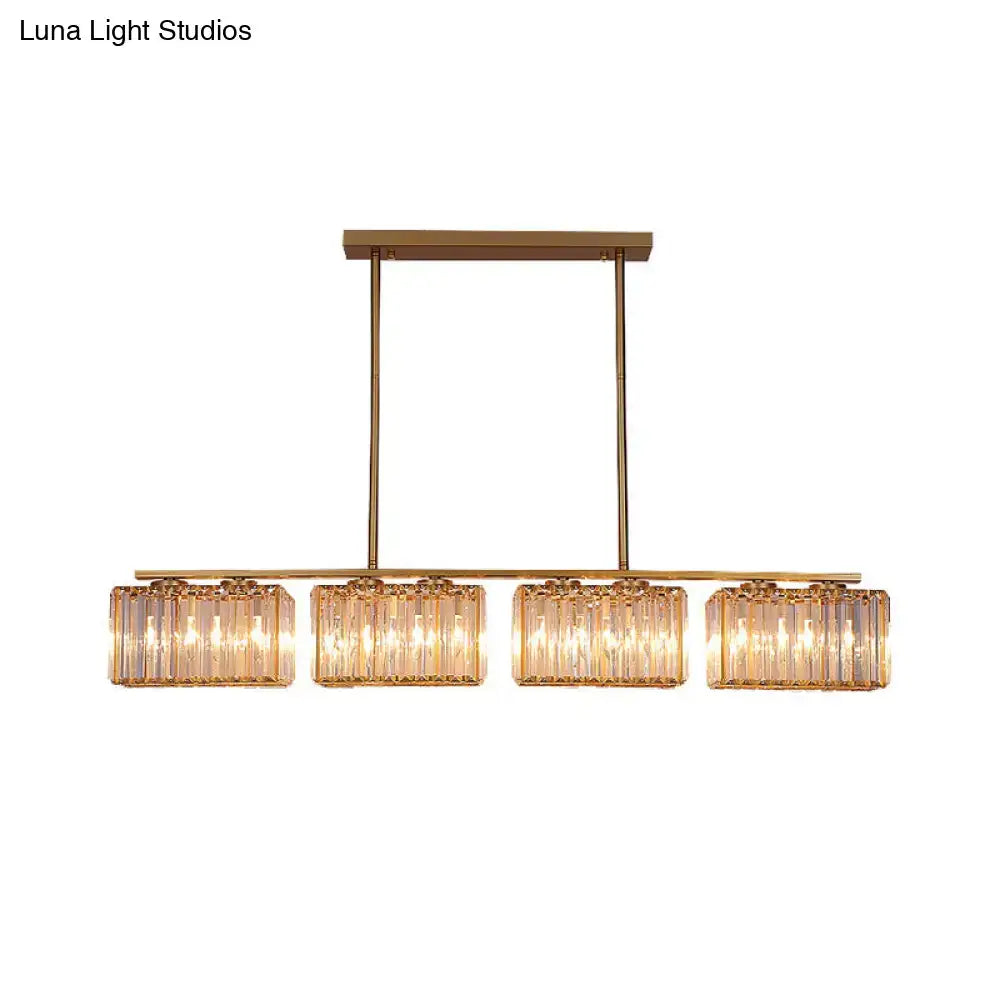 DecorBites™ Contemporary Gold Pendant Lighting for Dining Room - Metal Linear Island Lamp with Clear Cuboid Crystal Shade