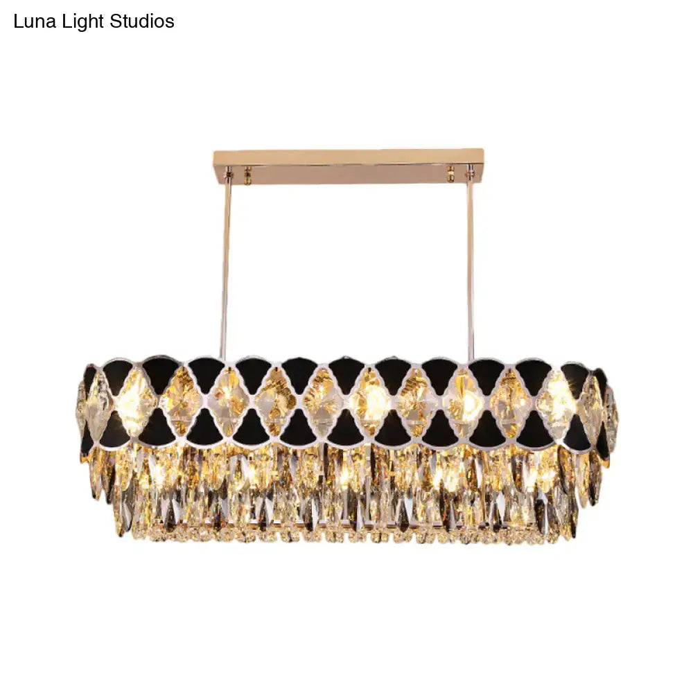 DecorBites™ Contemporary Island Ceiling Lamp with Clear Crystal Prisms and Black Triangle Ornament
