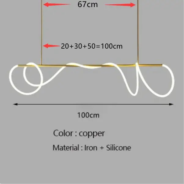Copper-colored DecorBites™ contemporary led chandelier with sleek iron frame and silicone cord for dining room lighting