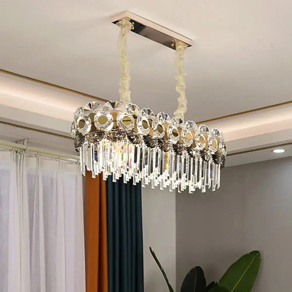 DecorBites™ Contemporary Metal-facing Island Chandelier with 11 Bulbs, Clear Crystal Prisms, and Hanging Island Light