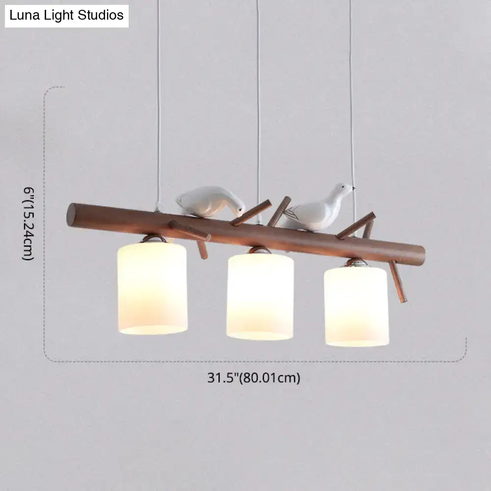 DecorBites™ Contemporary Wood Island Pendant with Nutcracker Design and Cylindrical Glass Shades - Set of 3 Lights