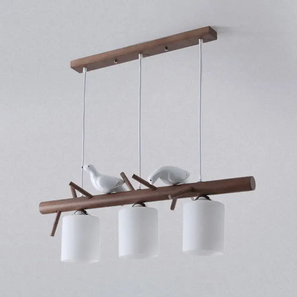 DecorBites™ Contemporary Wood Island Pendant with Nutcracker Design and Cylindrical Glass Shades - Set of 3 Lights
