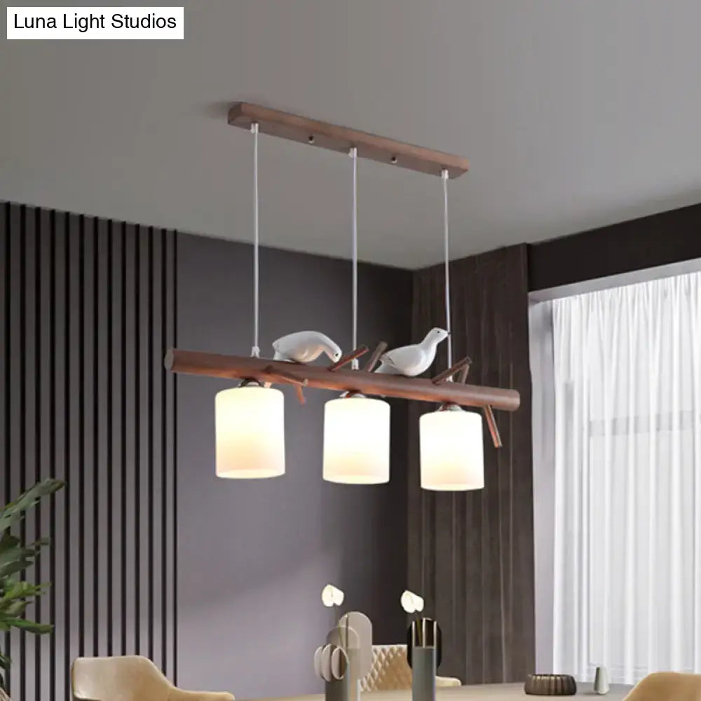 DecorBites™ Contemporary Wood Island Pendant with Nutcracker Design and Cylindrical Glass Shades - Set of 3 Lights