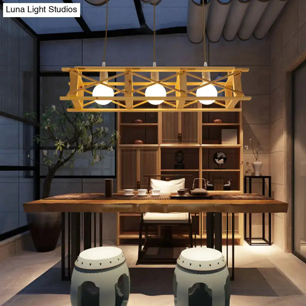DecorBites™ Contemporary Wooden Beige Hanging Light - Rectangular Cage Island Lamp for Restaurants