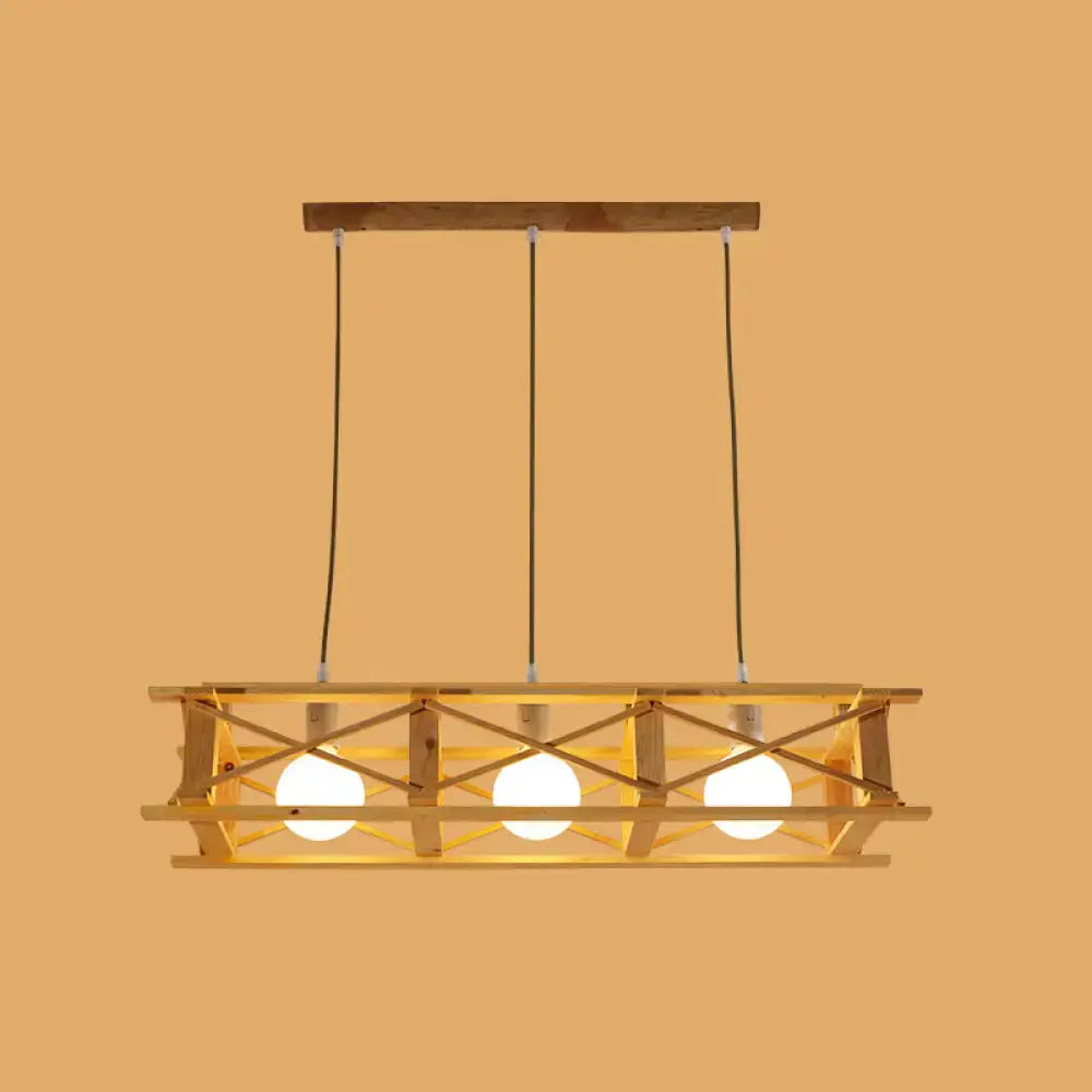 DecorBites™ Contemporary Wooden Beige Hanging Light - Rectangular Cage Island Lamp for Restaurants