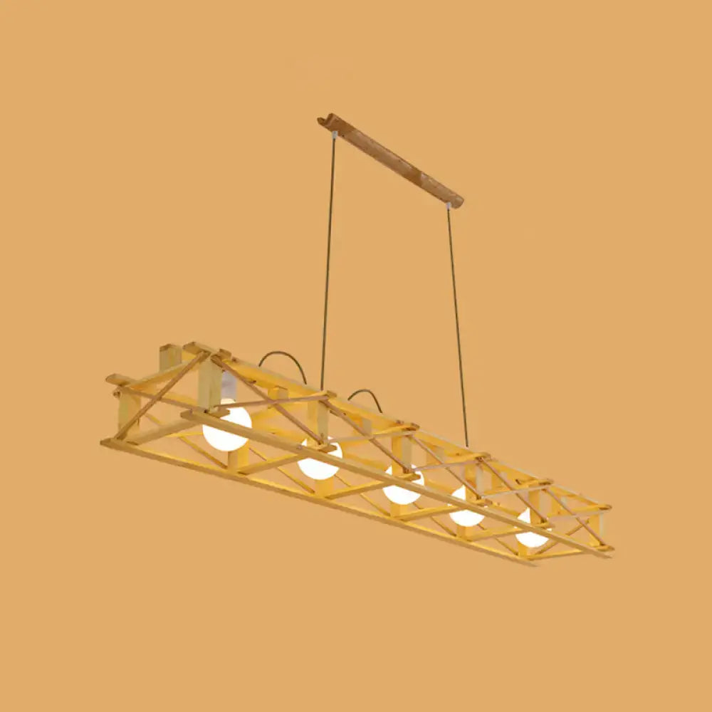 DecorBites™ Contemporary Wooden Beige Hanging Light - Rectangular Cage Island Lamp for Restaurants