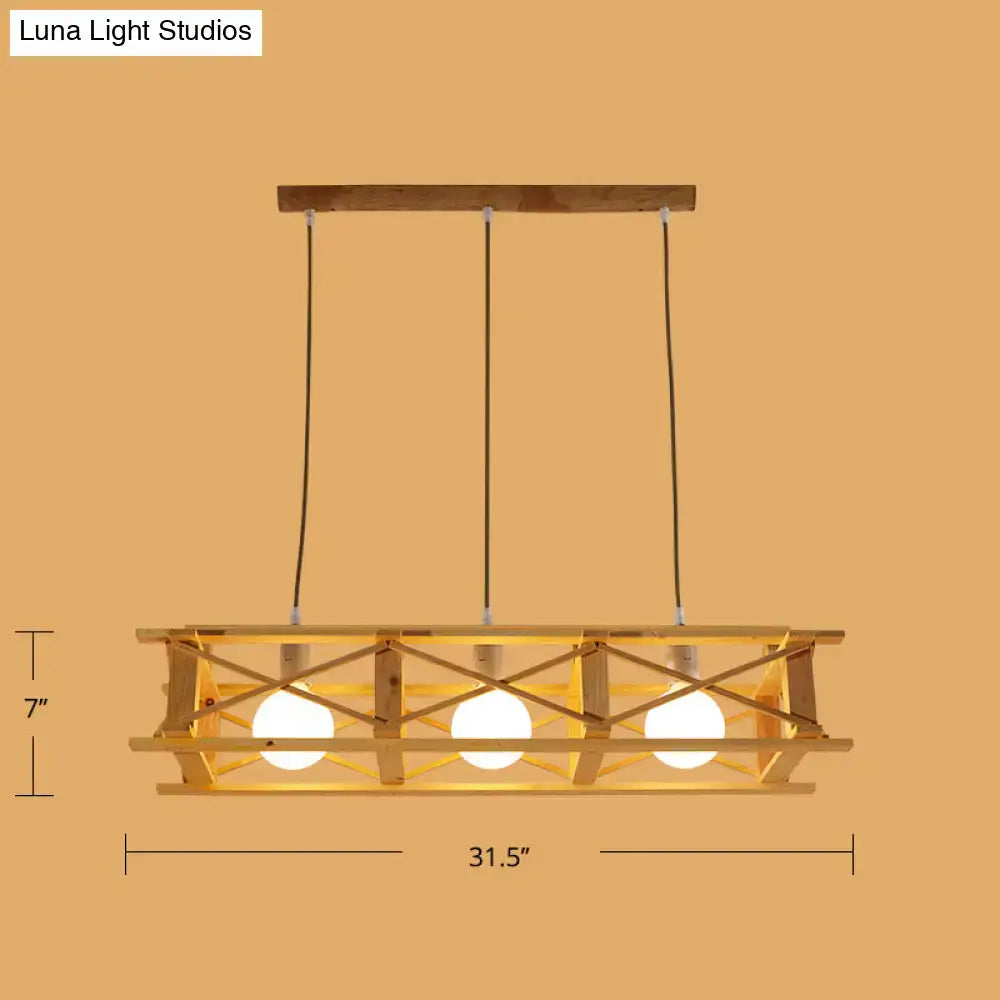 DecorBites™ Contemporary Wooden Beige Hanging Light - Rectangular Cage Island Lamp for Restaurants