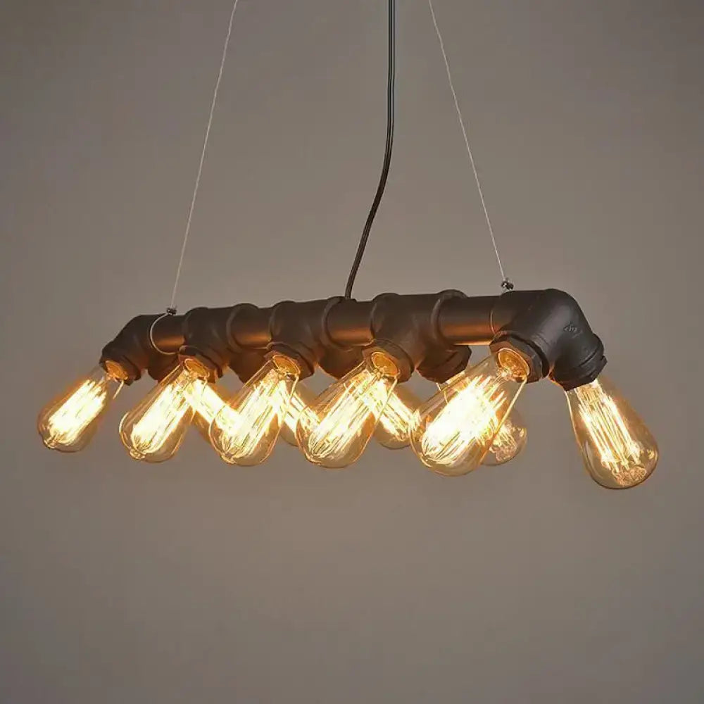DecorBites™ Copper and Black Industrial Kitchen Island Pendant Light with Symmetric Piping and 10 Bulbs