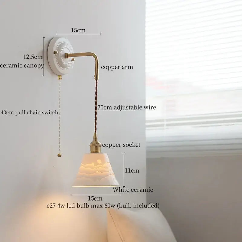 Decorbites copper arm white ceramic mountain wall lamp bedroom light