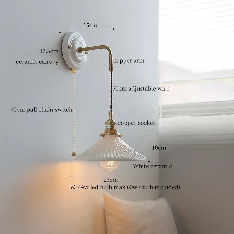 Decorbites copper arm white ceramic mountain wall lamp bedroom light