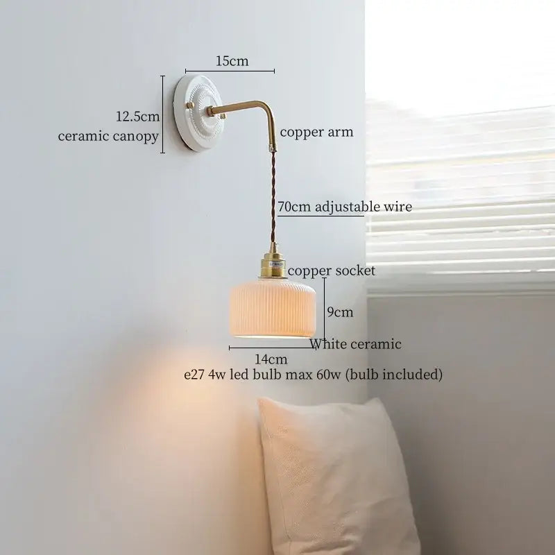 Decorbites copper arm white ceramic mountain wall lamp bedroom light