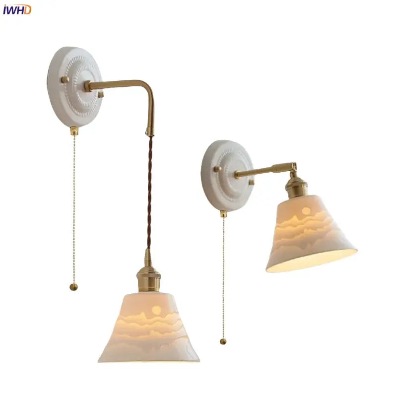 Decorbites copper arm white ceramic mountain wall lamp bedroom light