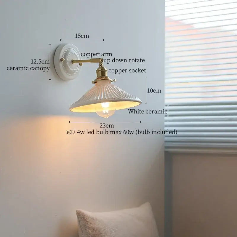 Decorbites copper arm white ceramic mountain wall lamp bedroom light