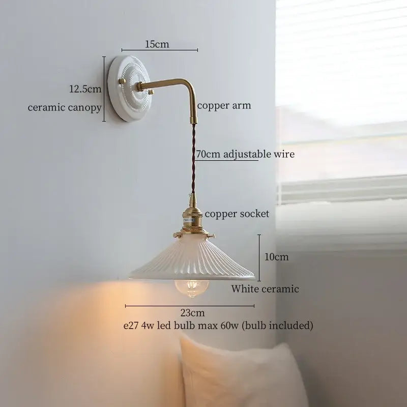 Decorbites copper arm white ceramic mountain wall lamp bedroom light