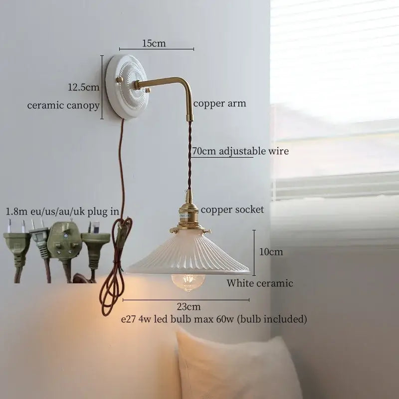 Decorbites copper arm white ceramic mountain wall lamp bedroom light