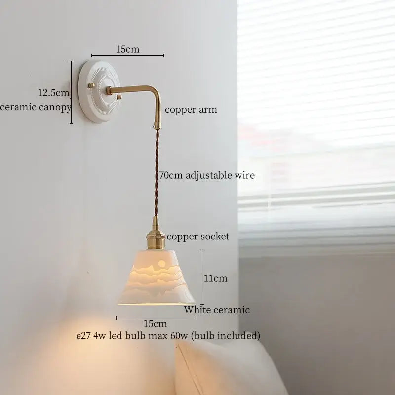 Decorbites copper arm white ceramic mountain wall lamp bedroom light