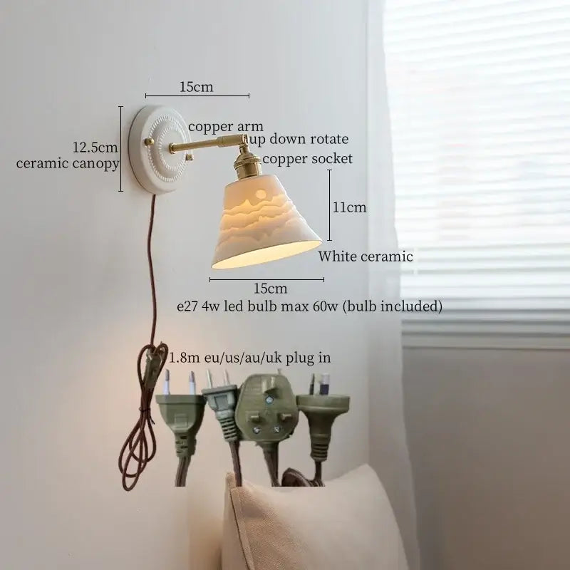 Decorbites copper arm white ceramic mountain wall lamp bedroom light